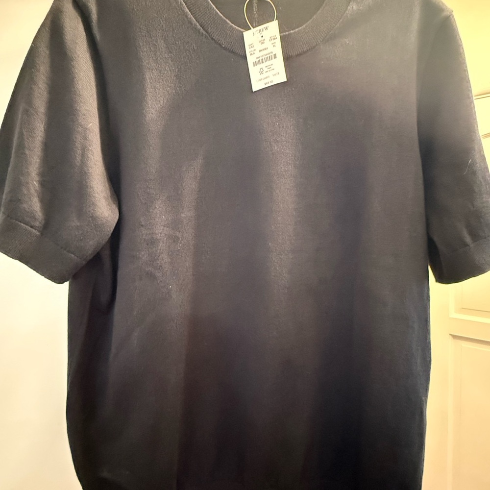 NWT J. Crew factory black short sleeve Crewneck Sweater Size L